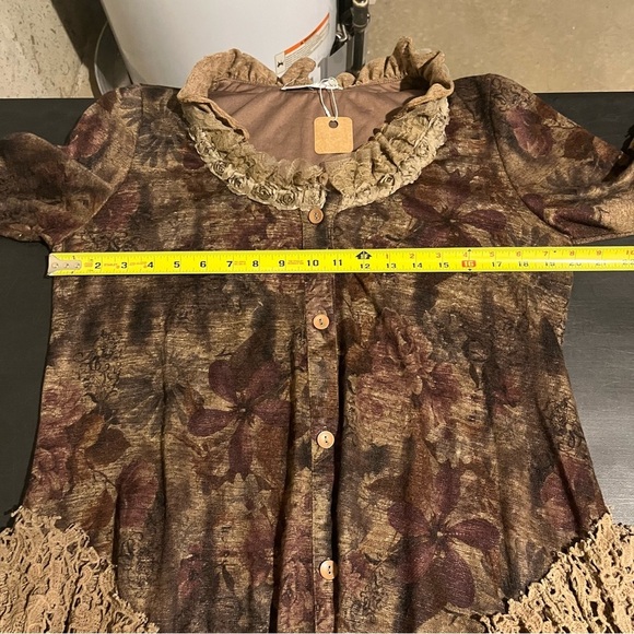 Pretty Angel Top Brown Floral Button Fairy Core Lace Gypsy Festival Whimsigoth - Picture 10 of 11